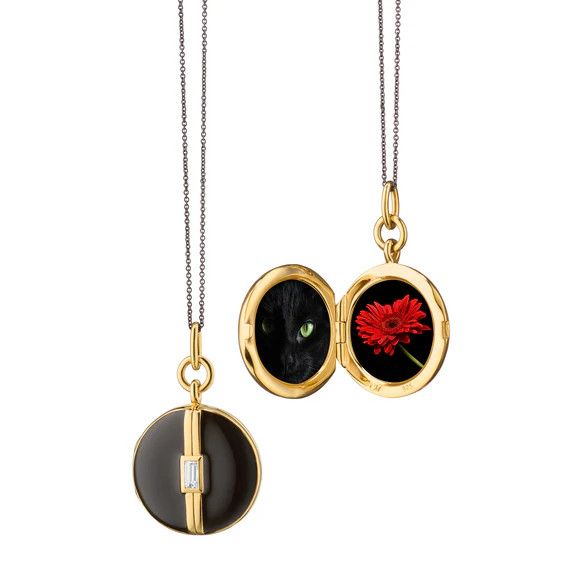 Locket- Enamel, SS / 18k GV, Black w. Baguette Sapph