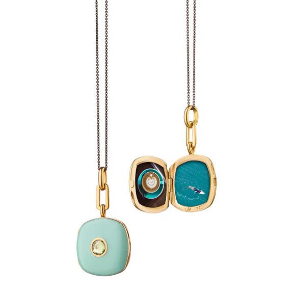 Locket- Enamel, SS / 18k GV, Green w. Green Sapphire