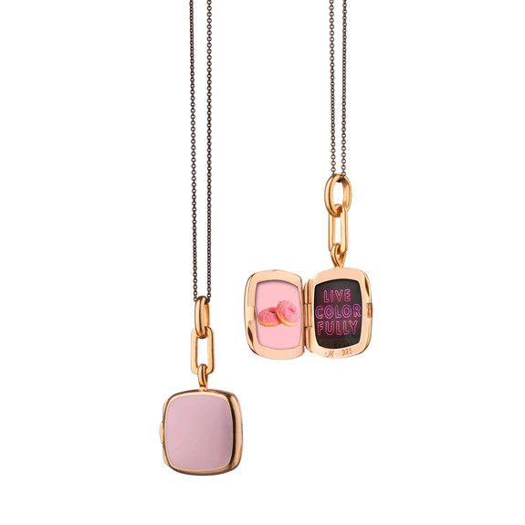 Locket- Enamel, SS / 18k GV, Pink on 17&quot; Chain