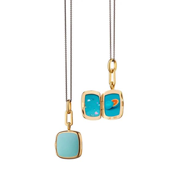 Locket- Enamel, SS / 18k GV, Turquoise on 17&quot; Chain