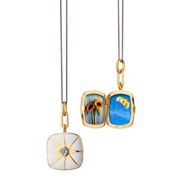 Locket- Enamel, SS / 18k GV, White Star Blue Sapph