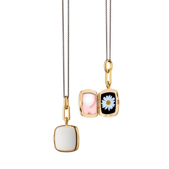 Locket- Enamel, SS / 18k GV, White on 17&quot; Chain
