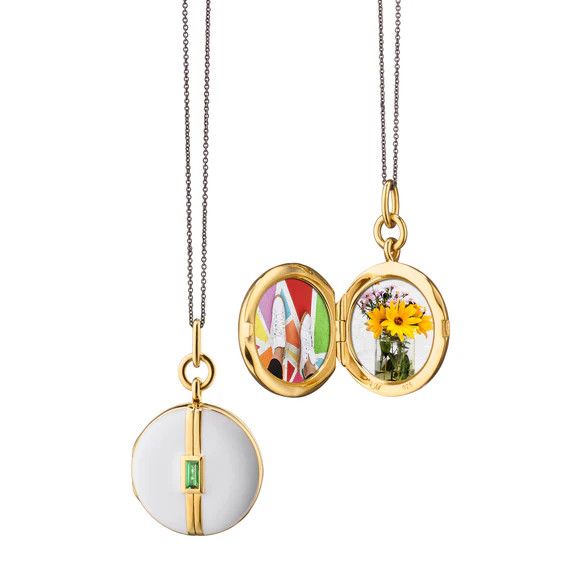 Locket- Enamel, SS / 18k GV, White w. Baguette Sapph