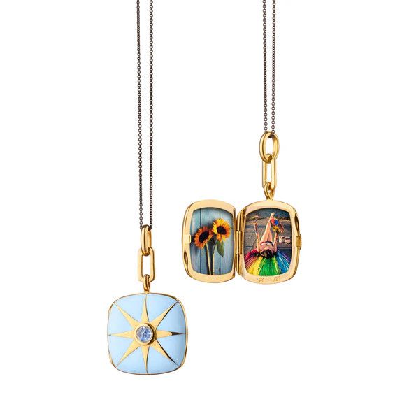 Locket- Enamel, SS/18k GV, Blue w. Blue Sappphire