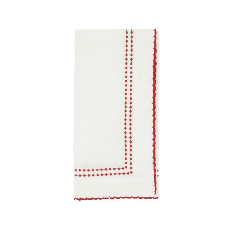 Embroidered Boarder Napkin Red S/4