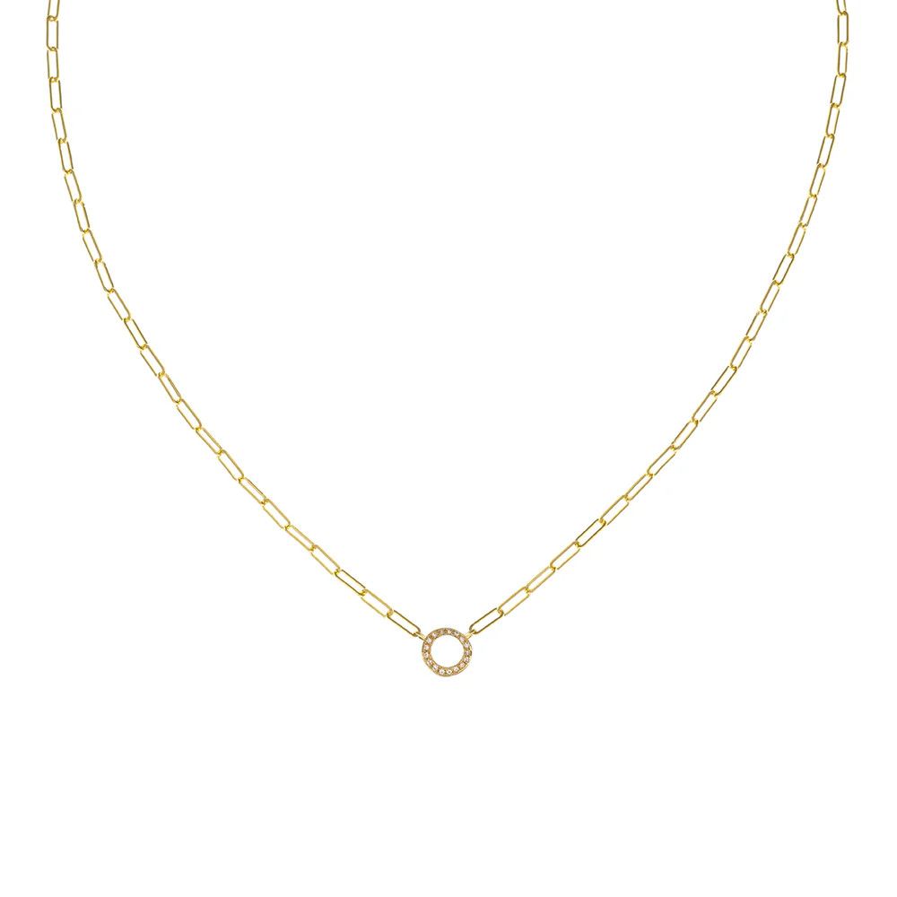 Necklace- Mini Everlasting Love Pave Circle on Paperclip Chain
