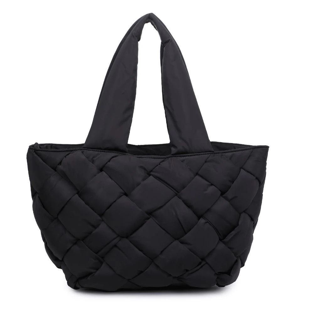 Woven Nylon Tote-, Color: Black