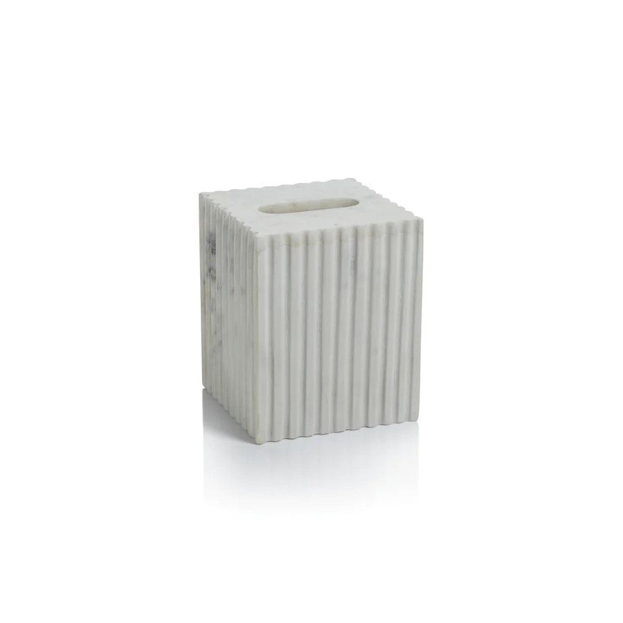 Fluted White Marble Tissue Box