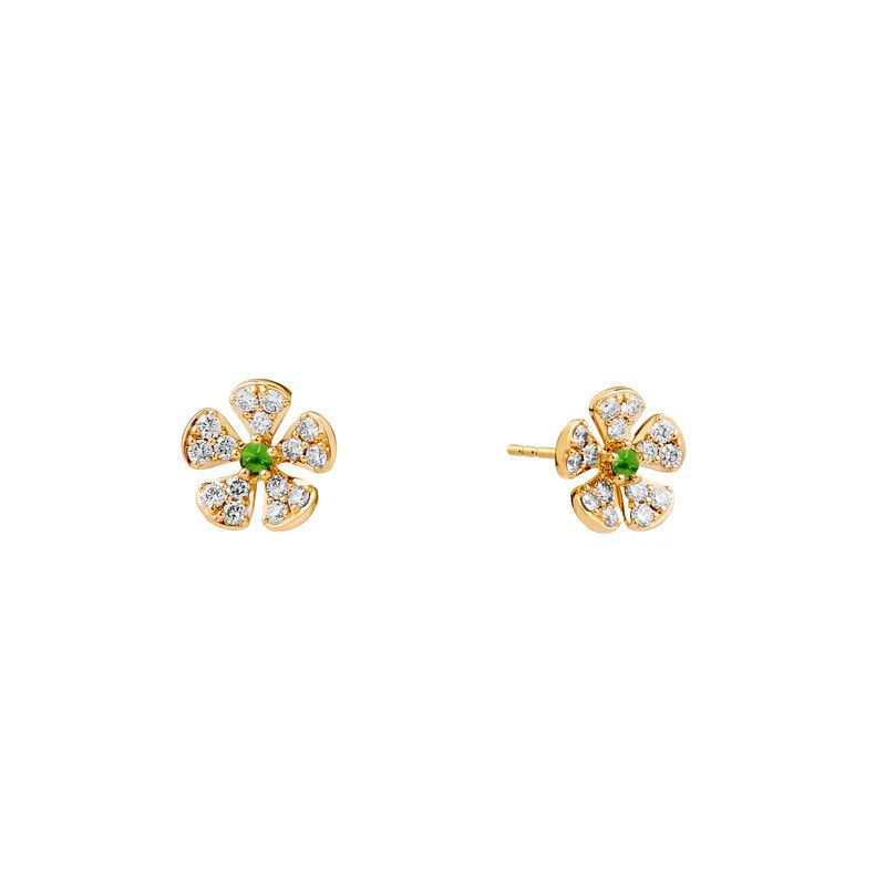 18k Jardin Flower Studs w. Emerald &amp; Dia
