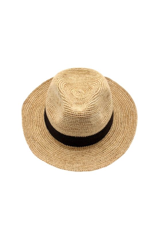 Hat- Crochet Fedora Nat w. Blk Band