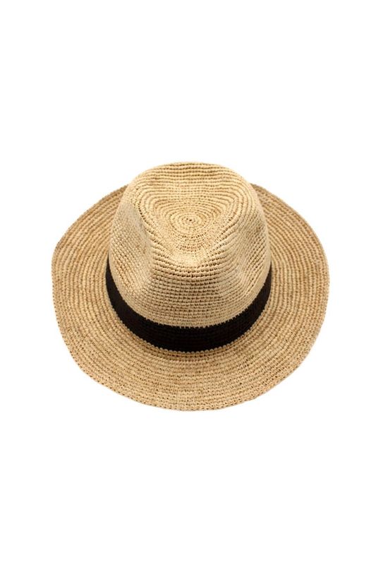 Hat- Crochet Fedora Nat w. Blk Band