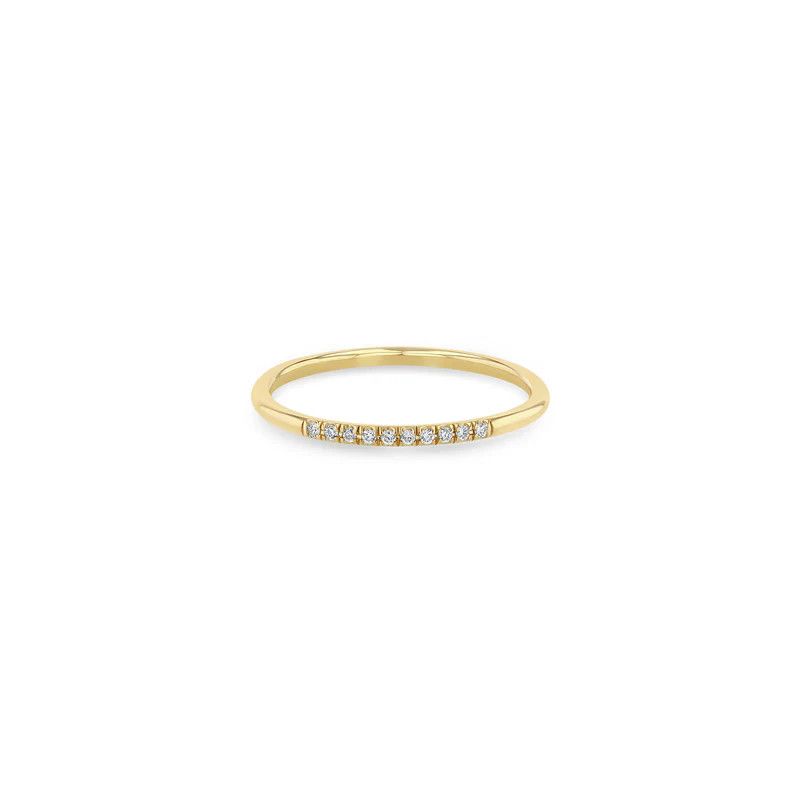 Ring- 14k round band ring w. 10 french pave diamonds (.05 ctw) sz 7