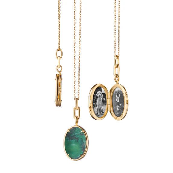 Locket- 18k 5/8&quot; Oval - Aventurine, 17&quot; Chain