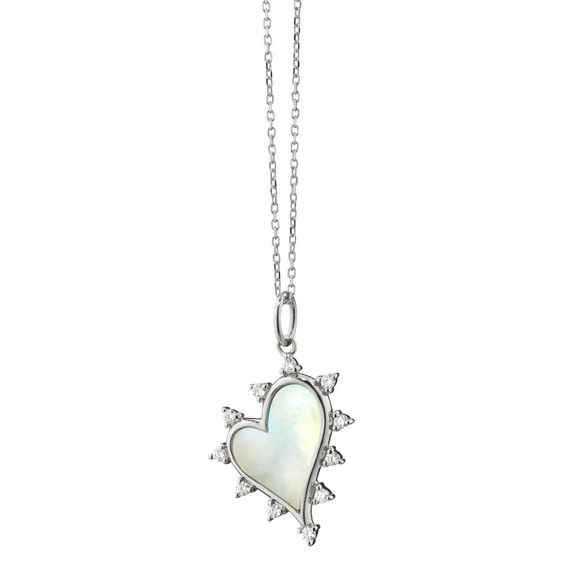 Charm- SS Midi Heart MOP, Wht Saph
