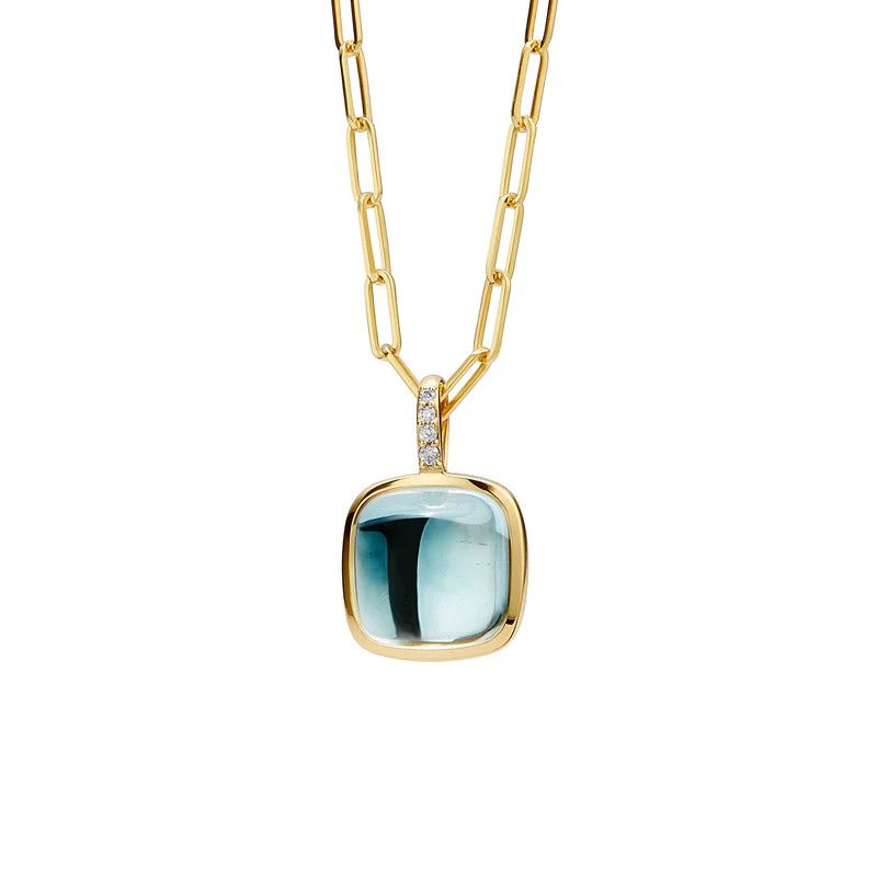 18k Blue Topaz Sugarloaf Pendant w. Dia / Chain