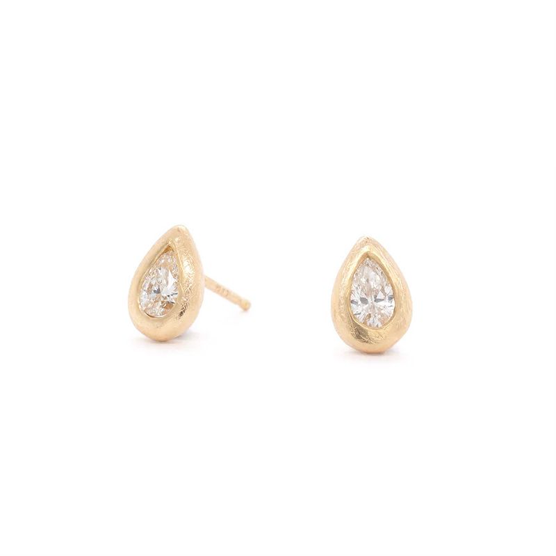 Earring- 18k Boulder Pear White Topaz Studs