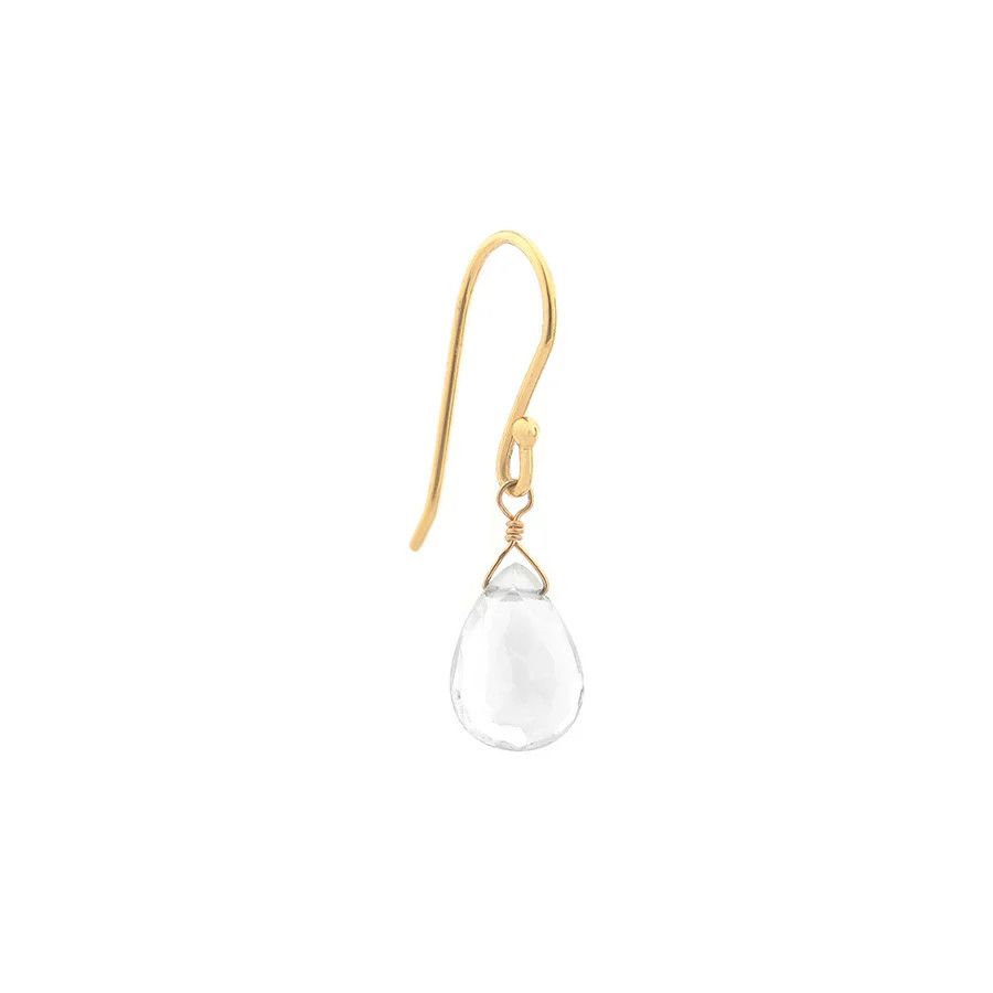 Earring- 18ky gold hooks with white topaz drop