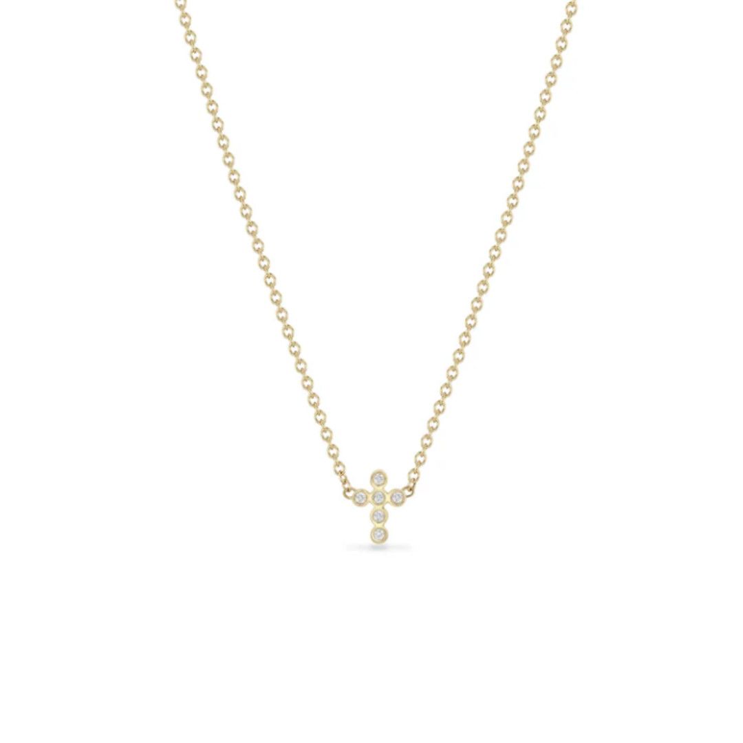 Necklace- 14k Tiny Bezel Diamond Cross