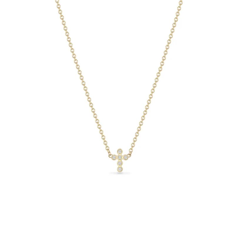 Necklace- 14k Tiny Bezel Diamond Cross