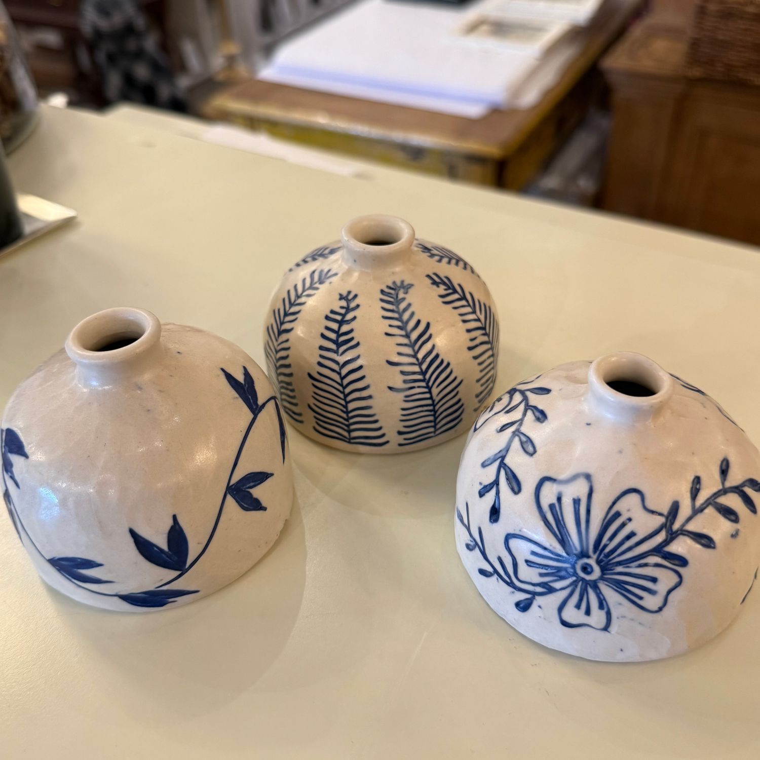 Blue/White Bud Vases, Handmade