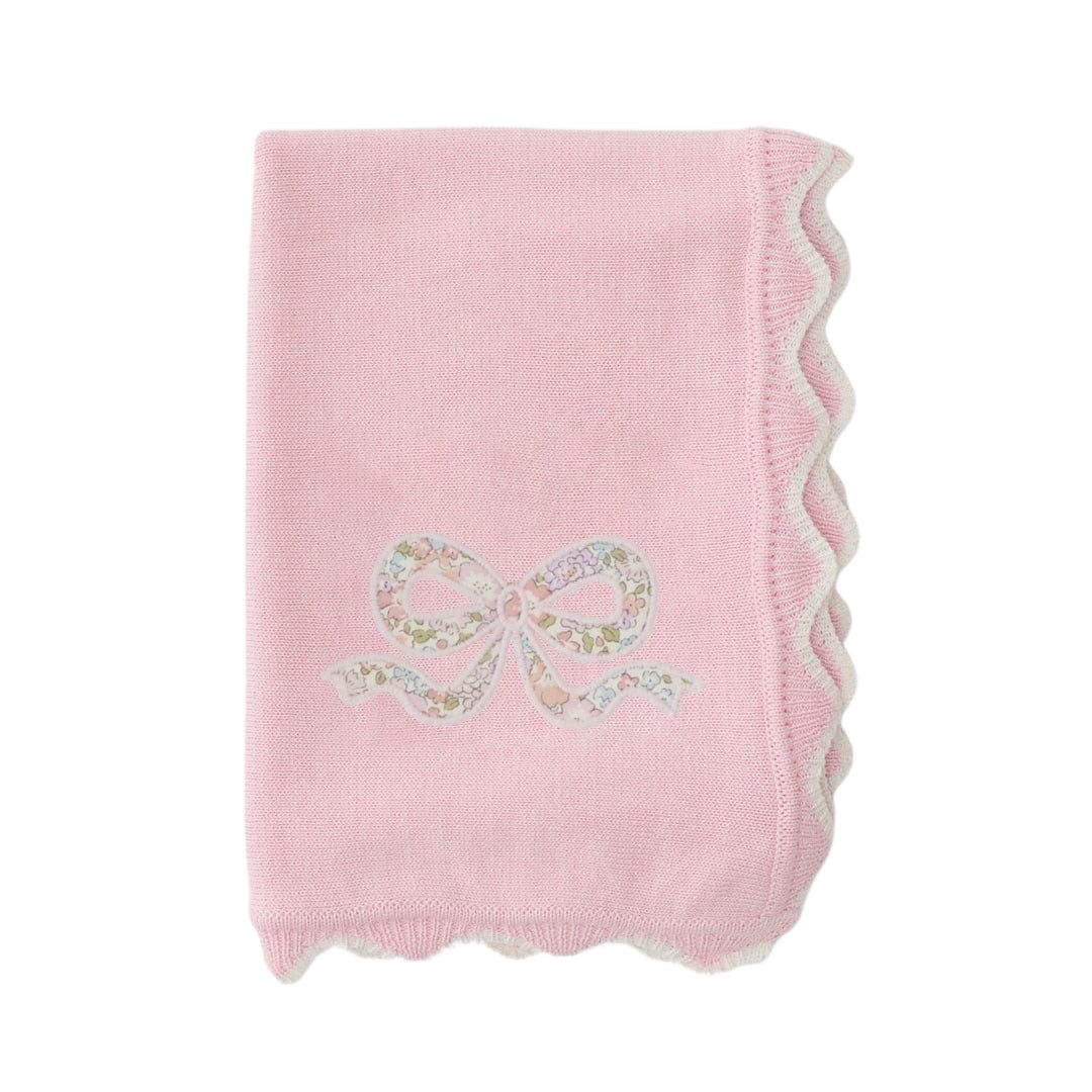 Scallop Baby Blanket- Pink with Bow