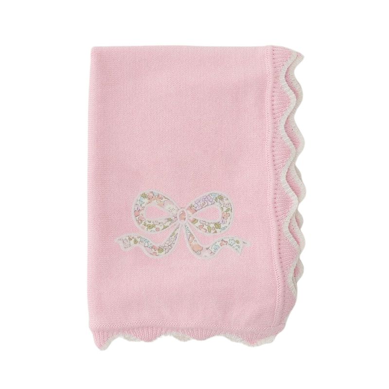 Scallop Baby Blanket- Pink with Bow