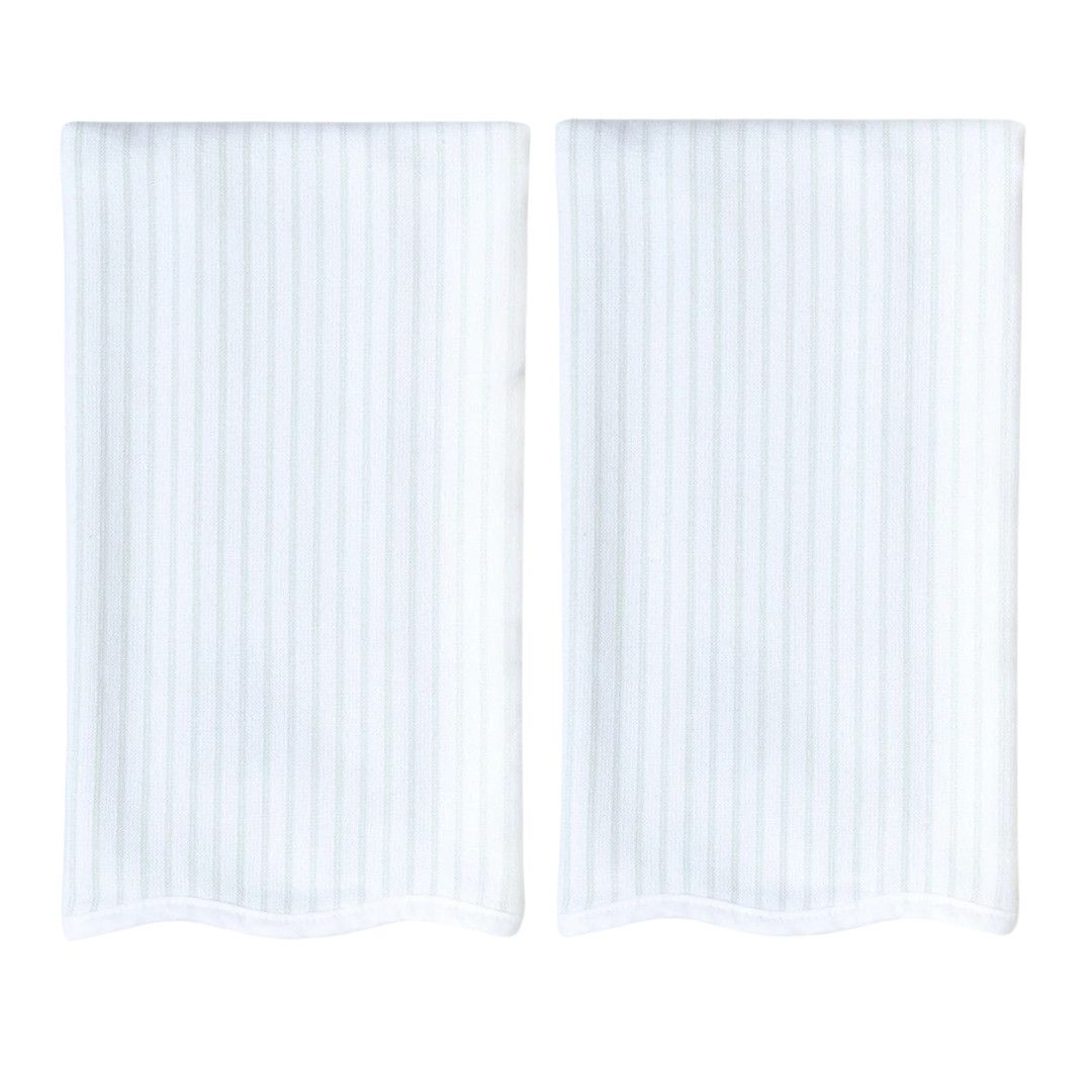 Scalloped Kitchen Towel, Pair, Color: Green Stripe