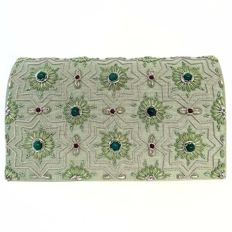 Green Silk Clutch, Green Stars