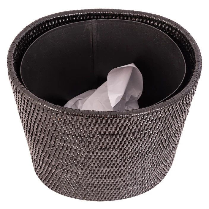 Oval Waste Basket, Metal liner-, Color: Black