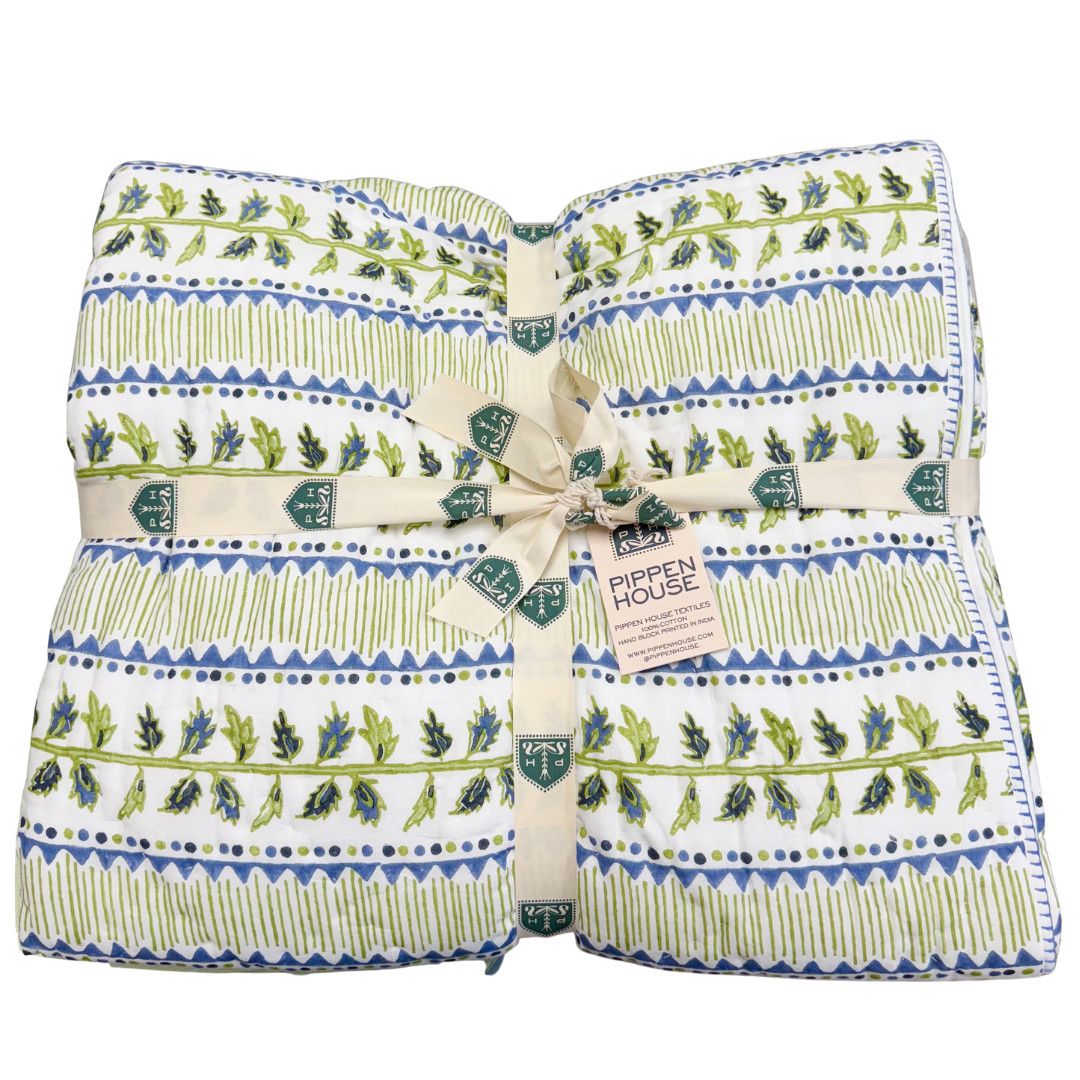 The Quilt- Climbing Ivy- Twin-, Color: Cobalt / Pistachio