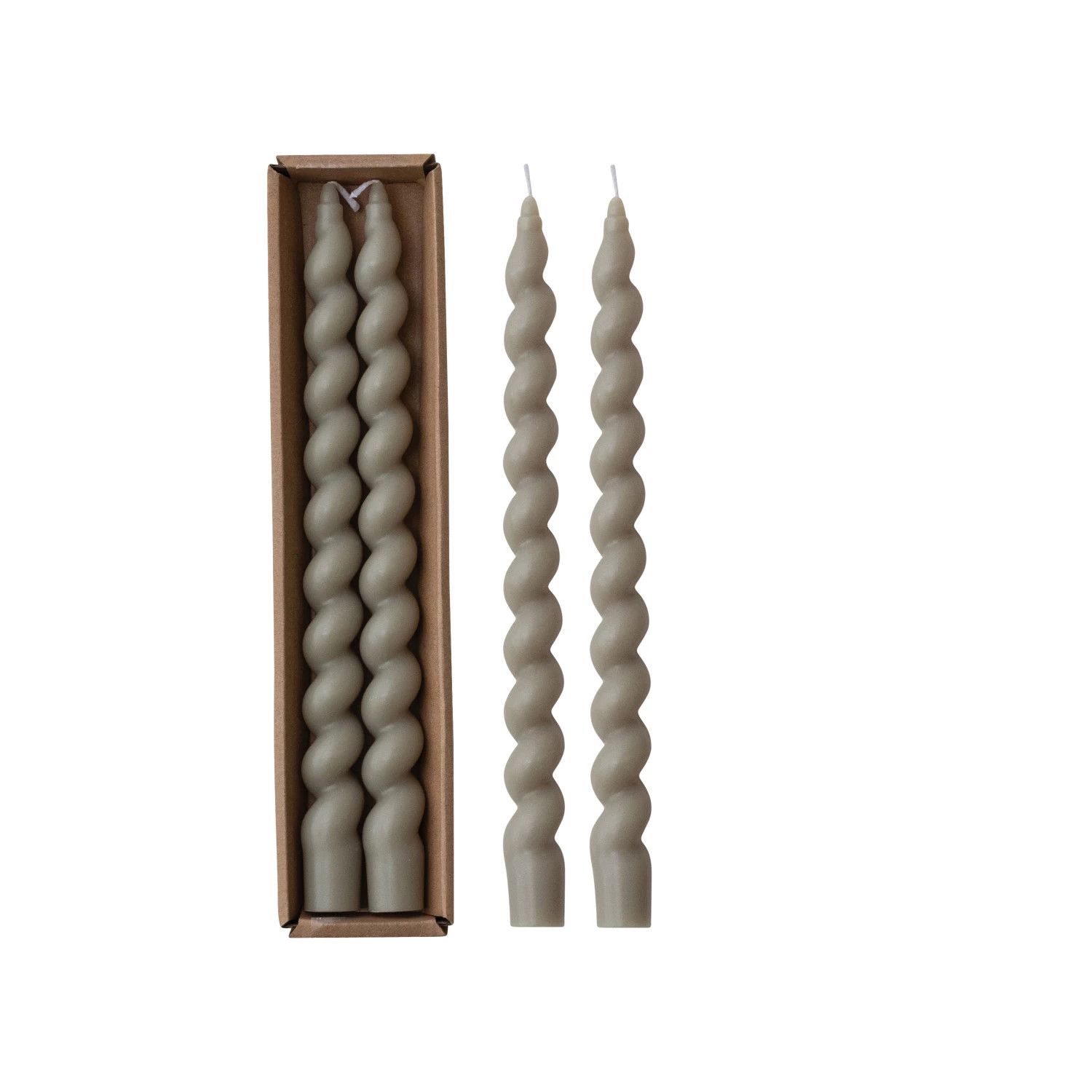 10&quot; Twist Taper Candle, Grey, S/2