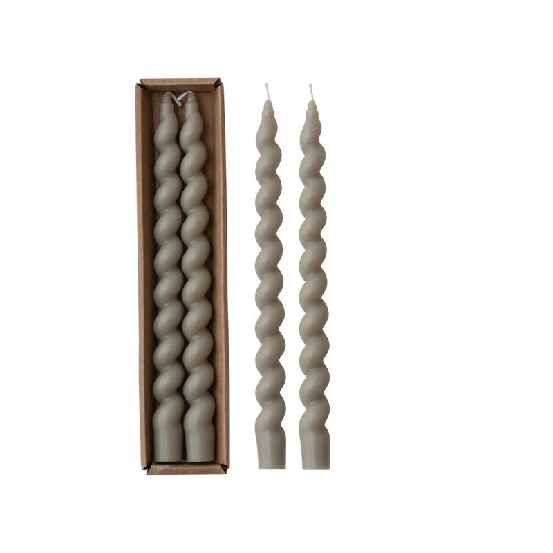 10&quot; Twist Taper Candle, Grey, S/2