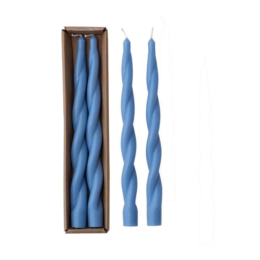 10&quot; Twist Taper Candle, Blue, S/2
