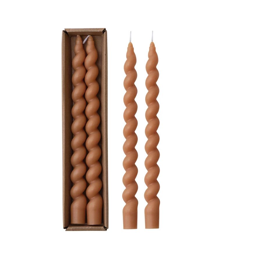 10&quot; Twist Taper Candle, Tan, S/2