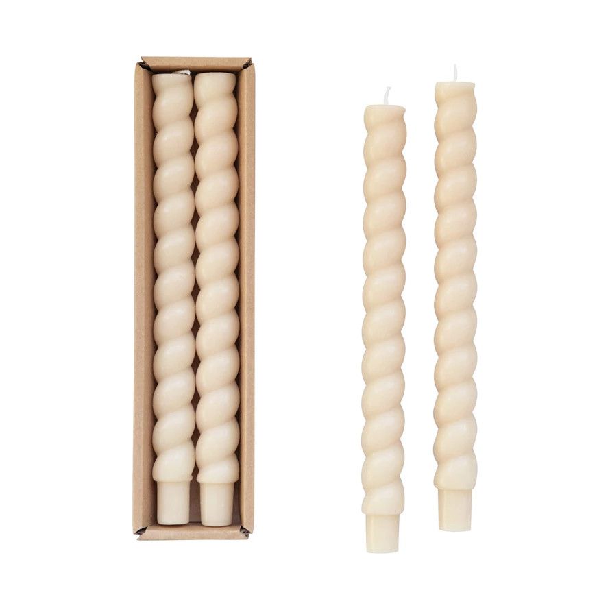 10&quot; Twisted Taper, Cream, S/2