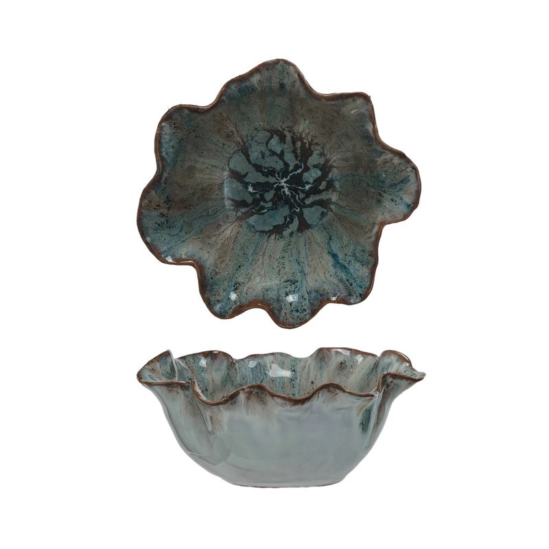 Stoneware Ruffled Bowl, Blue/Wht