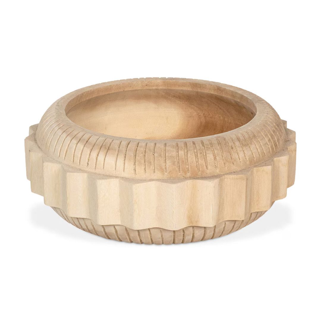 Geometric Carved Wooden Bowl