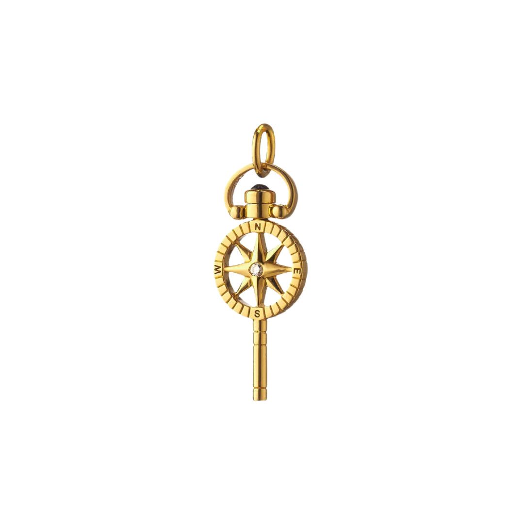 Charm- 18k YG Mini Compass Key