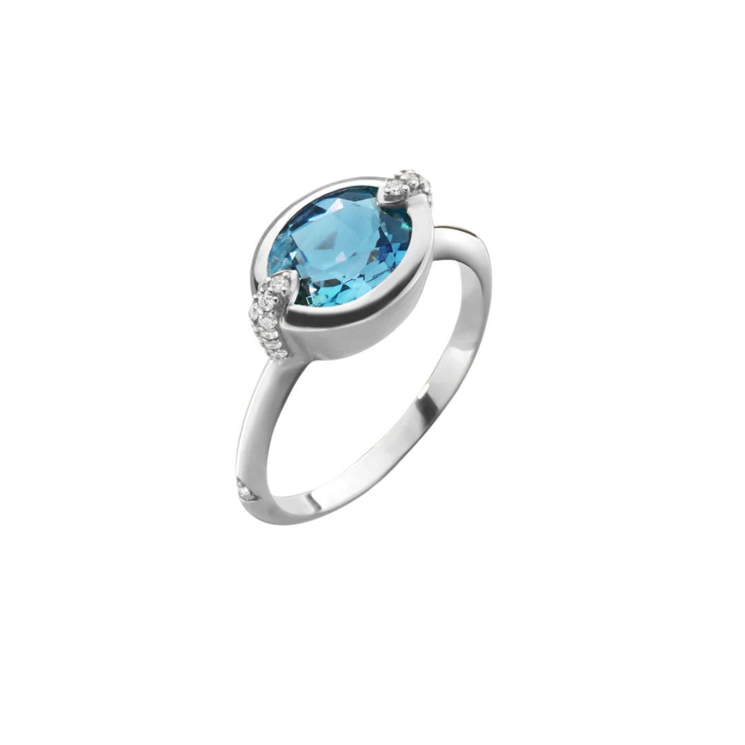 Ring- SS London Blue Topaz, Wht Saph., 2.18ct