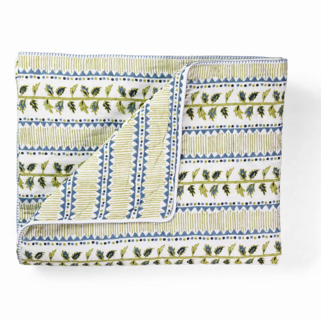 The Quilt- Climbing Ivy- Queen-, Color: Cobalt / Pistachio