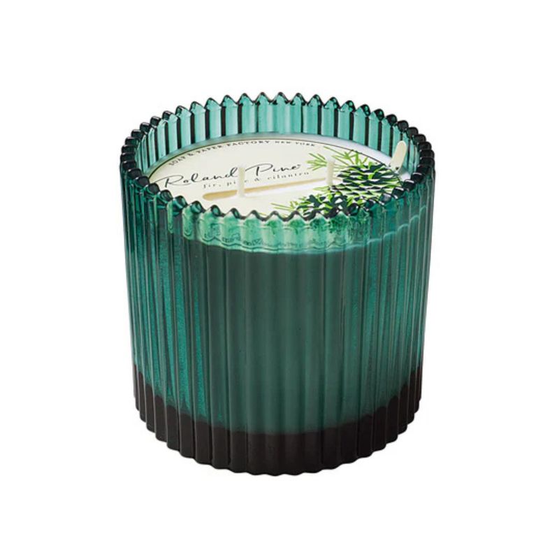 Roland Pine 2-Wick Green Ribbed Glass Candle