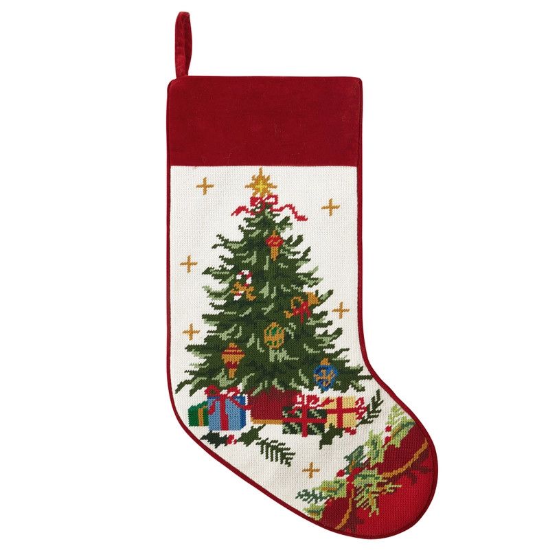Needlepoint Stocking-, Pattern: Tree w. Presents
