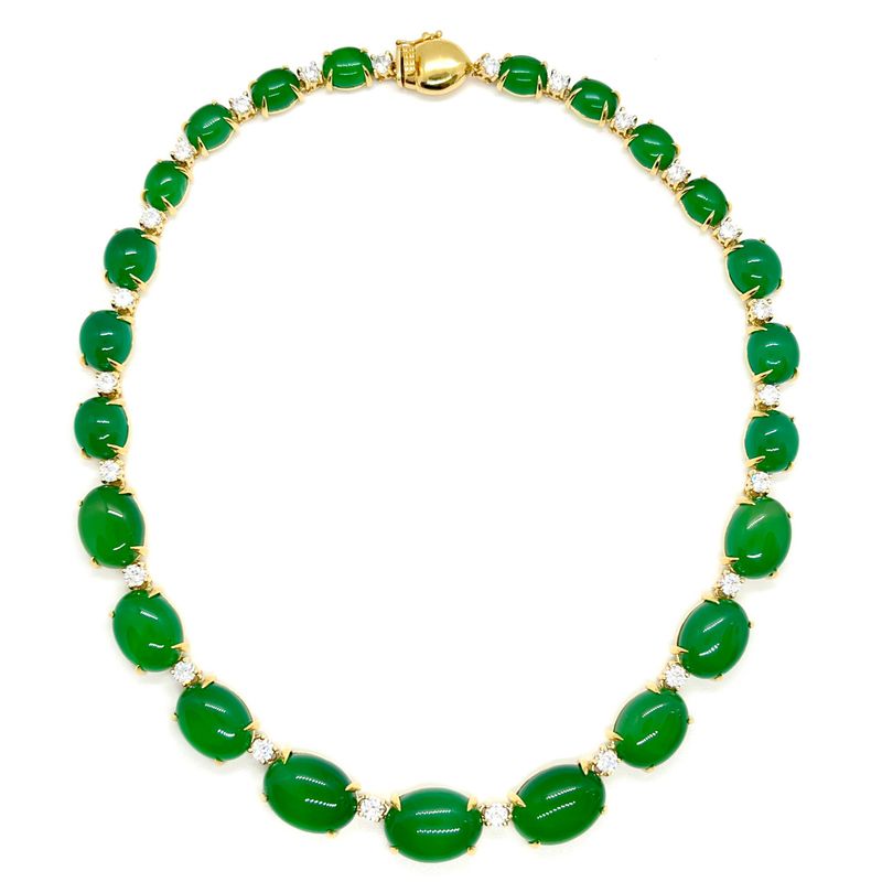 Oval Grn Agate, CZ Necklace GP