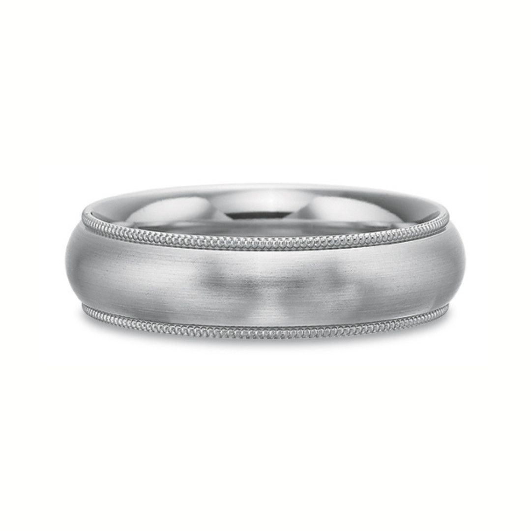 6MM Dome Wed Band Milgrain PLAT sz10