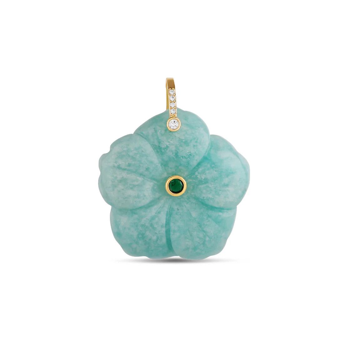Charm- Carved Flower, Color: Turq
