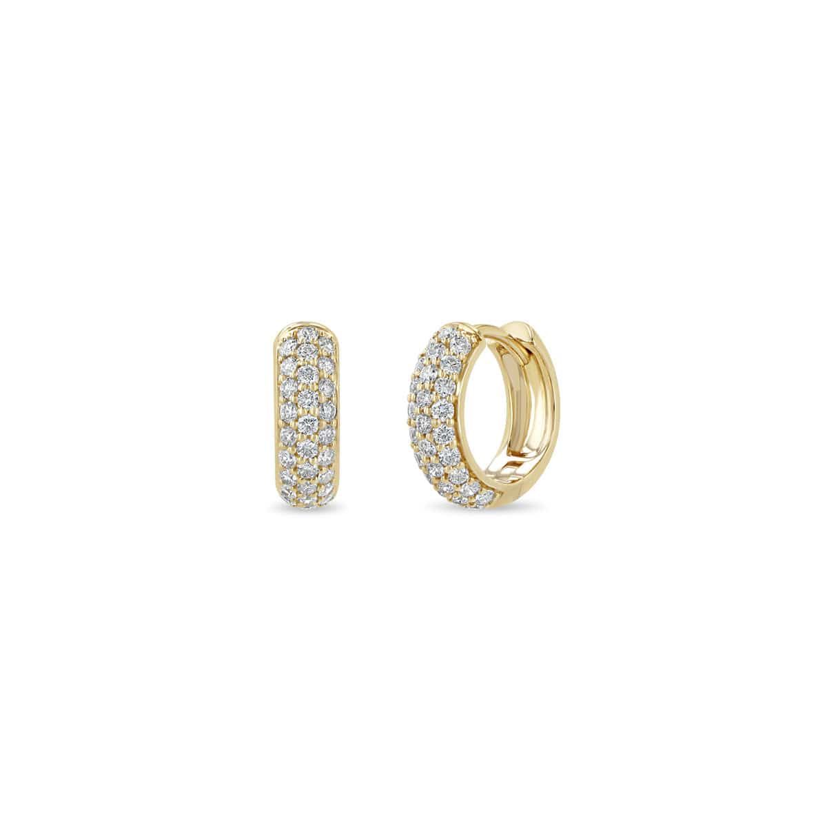 Earrings- 14k  3 row pave huggies