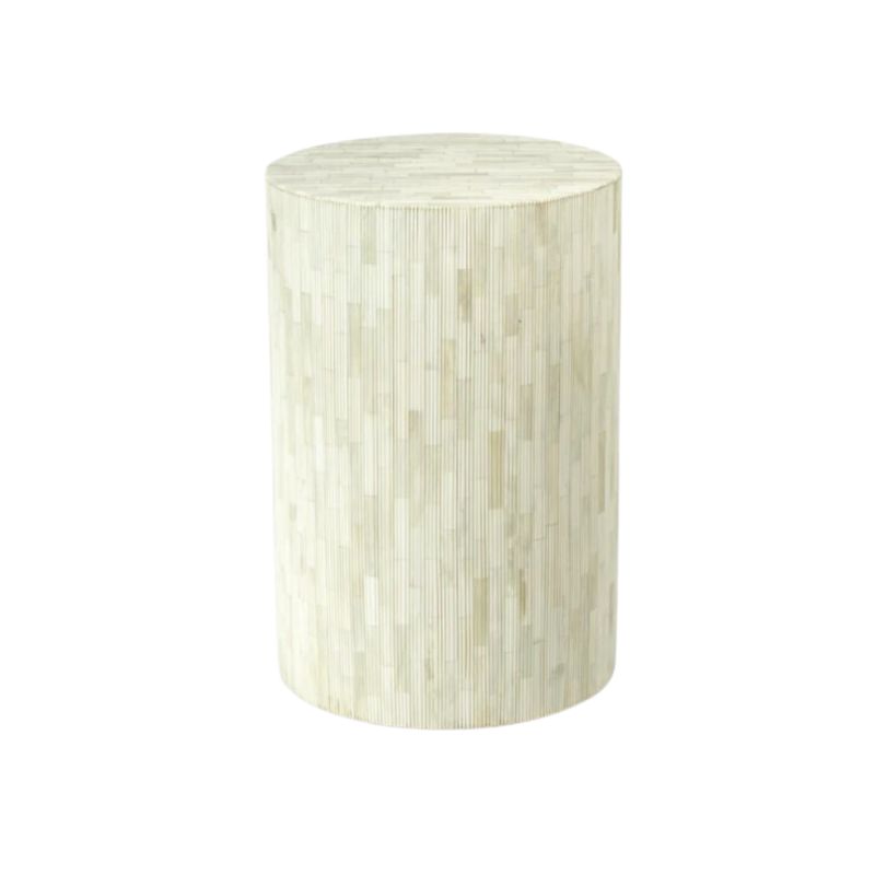 Natural Bone Inlay Pin Strip Round Stool..