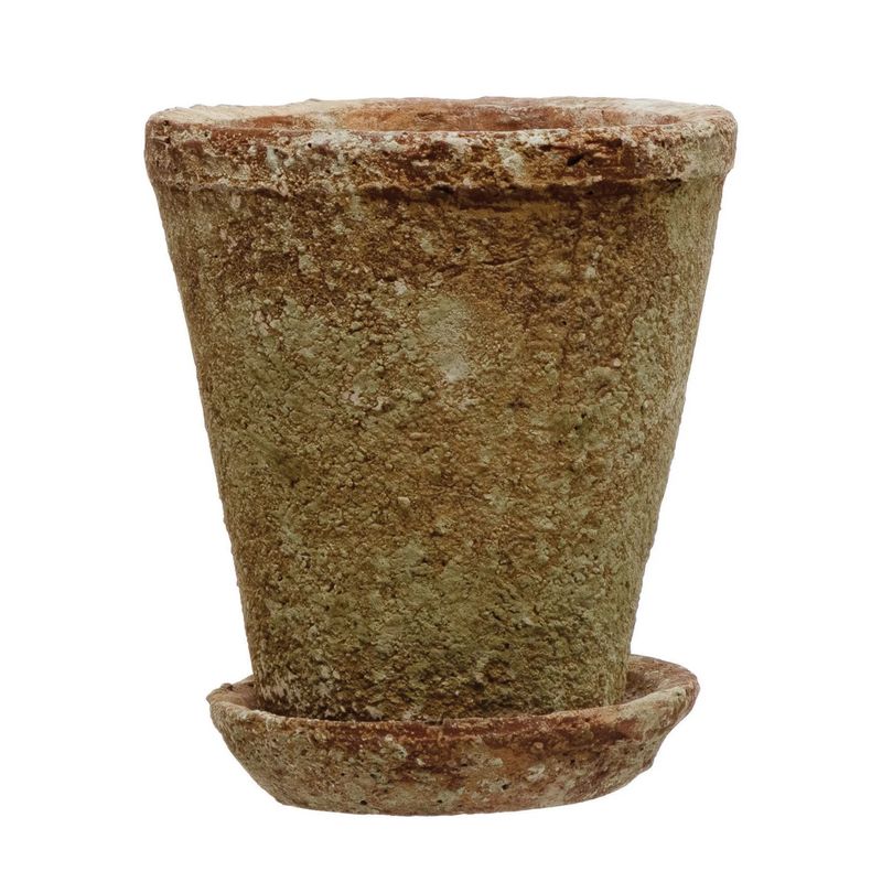 Cement Planter w. Saucer (4" pot)