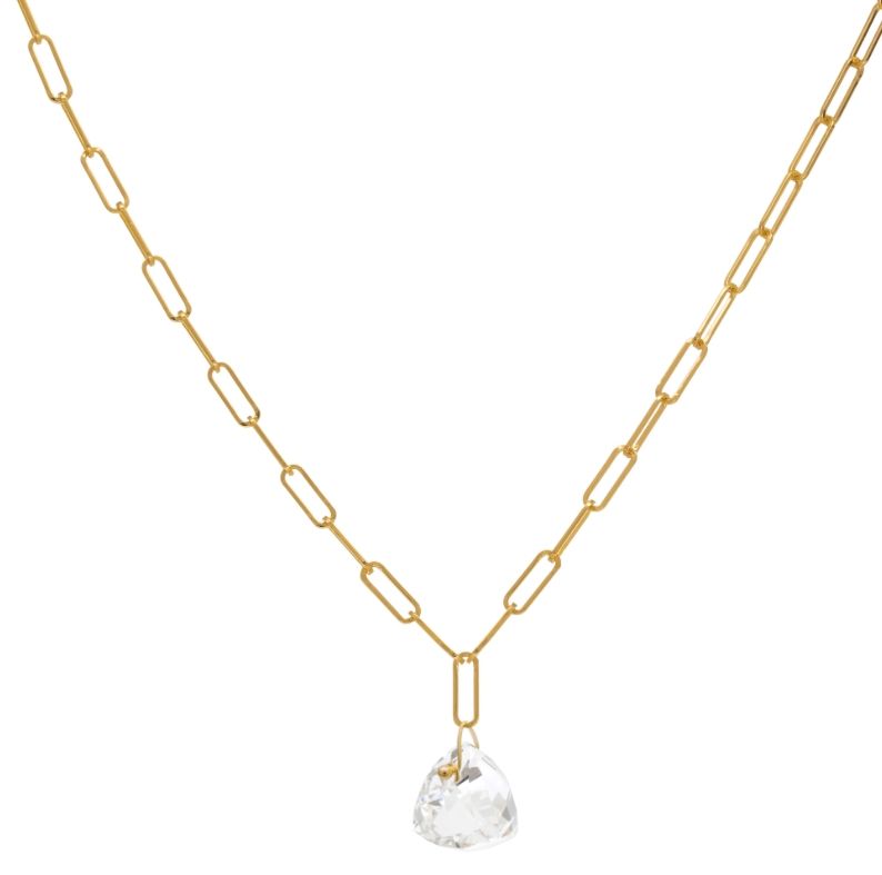 Necklace- 'Luna' Paperclip w. 14k Pyramid Topaz, 18"