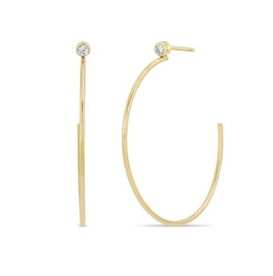 earrings- 14k Diamond Bezel Med Hoops